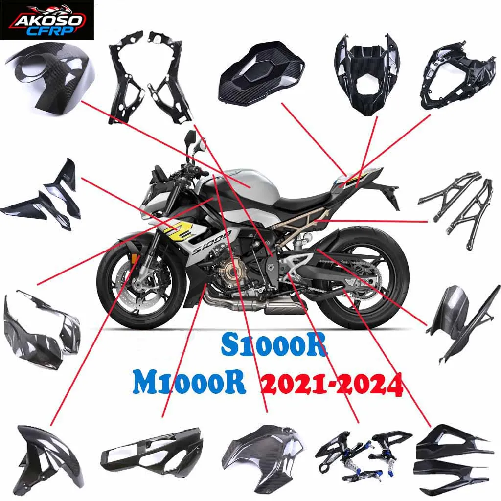 Für BMW S1000R M1000R 2021-2024 Carbon Fiber Motorrad Kotflügel Tank Verkleidung Seite Panel Rahmen Winglets Abdeckung Fußstütze zubehör Image