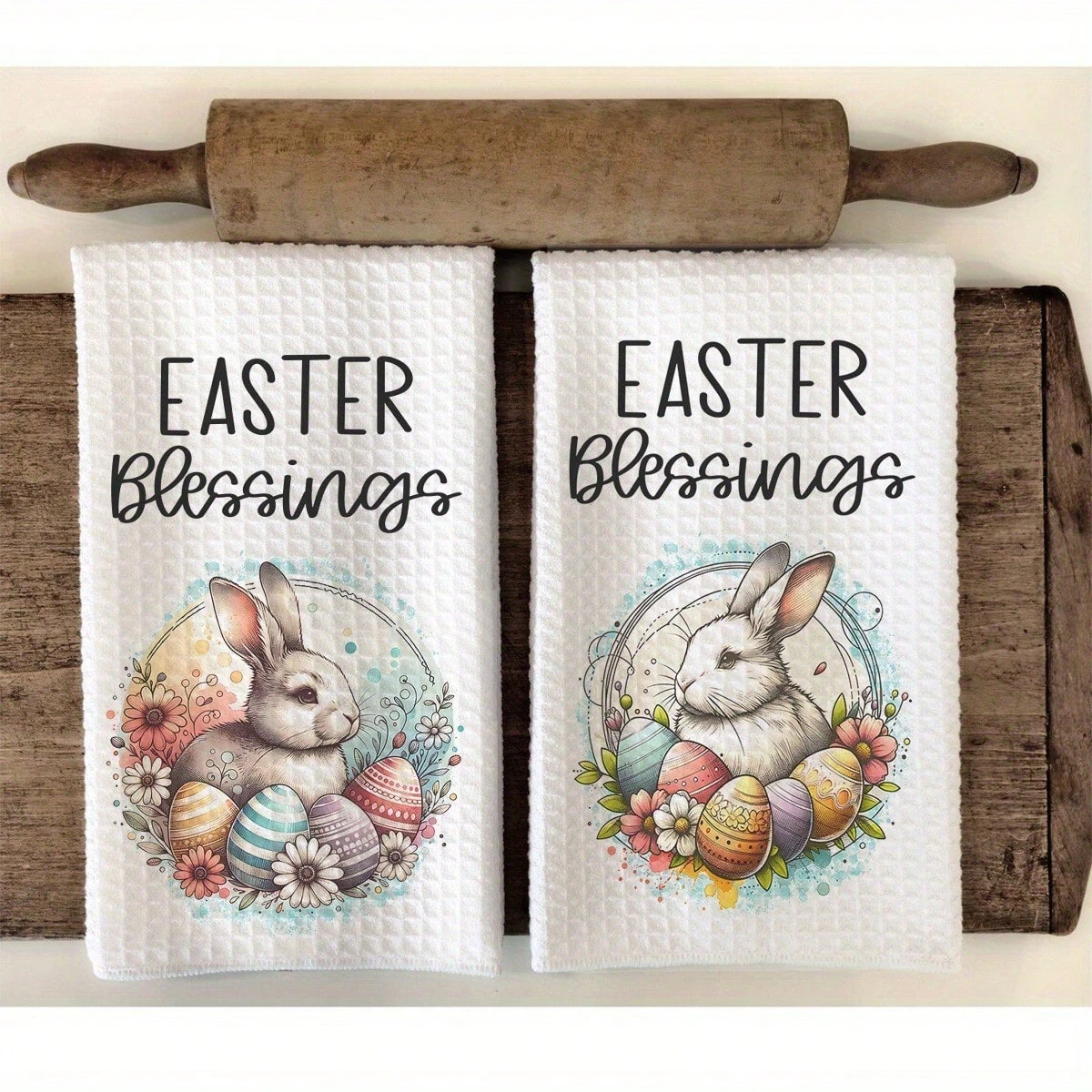 2 Stück Küchentücher mit Osterverheißungen, 2D-Einseitiger Druck - Superweiche, Saugfähige, Schnell Trocknende Geschirrtücher, Perfekt für die Heimküche Image