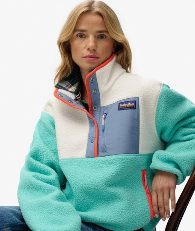 Colour Block Fleece Pullover - Green - Superdry Knitwear