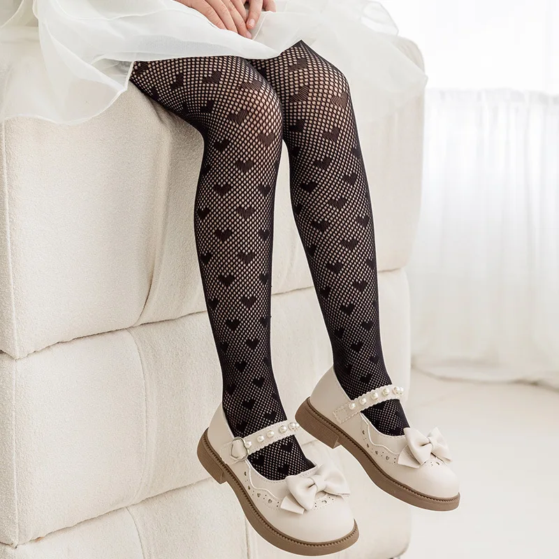 Neue Sommer-Mädchenstrumpfhosen aus reiner Baumwolle, atmungsaktives Netzgewebe, beige, weiß, schwarz, Kinder-Prinzessinnenstrumpfhose, Lolita-Leggings für 2–12 Jahre Image