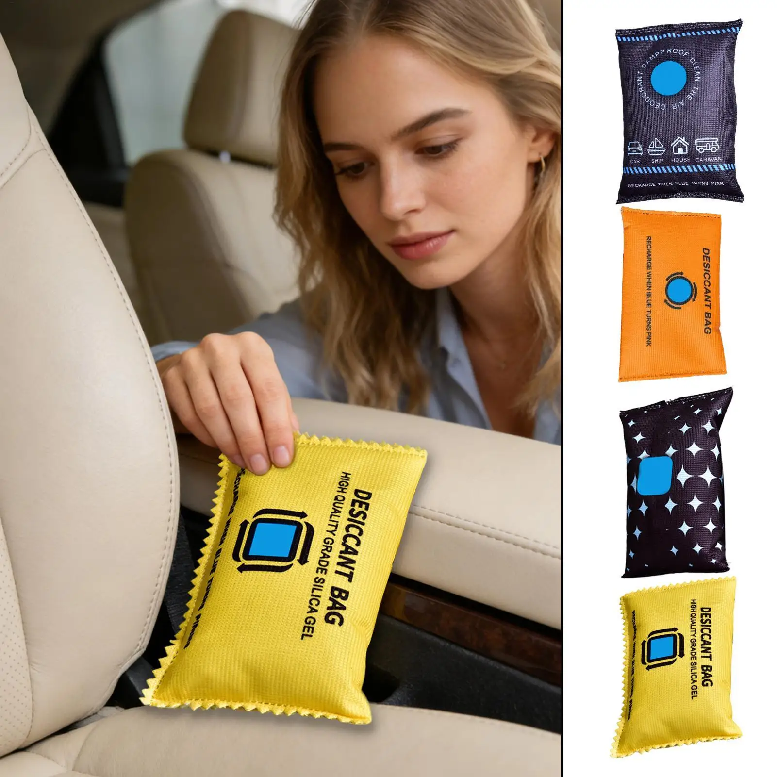 Wiederverwendbarer Luftentfeuchter-Beutel mit Farbindikator, Silikagel-Trockenmittel, Luftentfeuchter für Autoinnenräume, Schrank-Trockner, Feuchtigkeitsabsorber Image