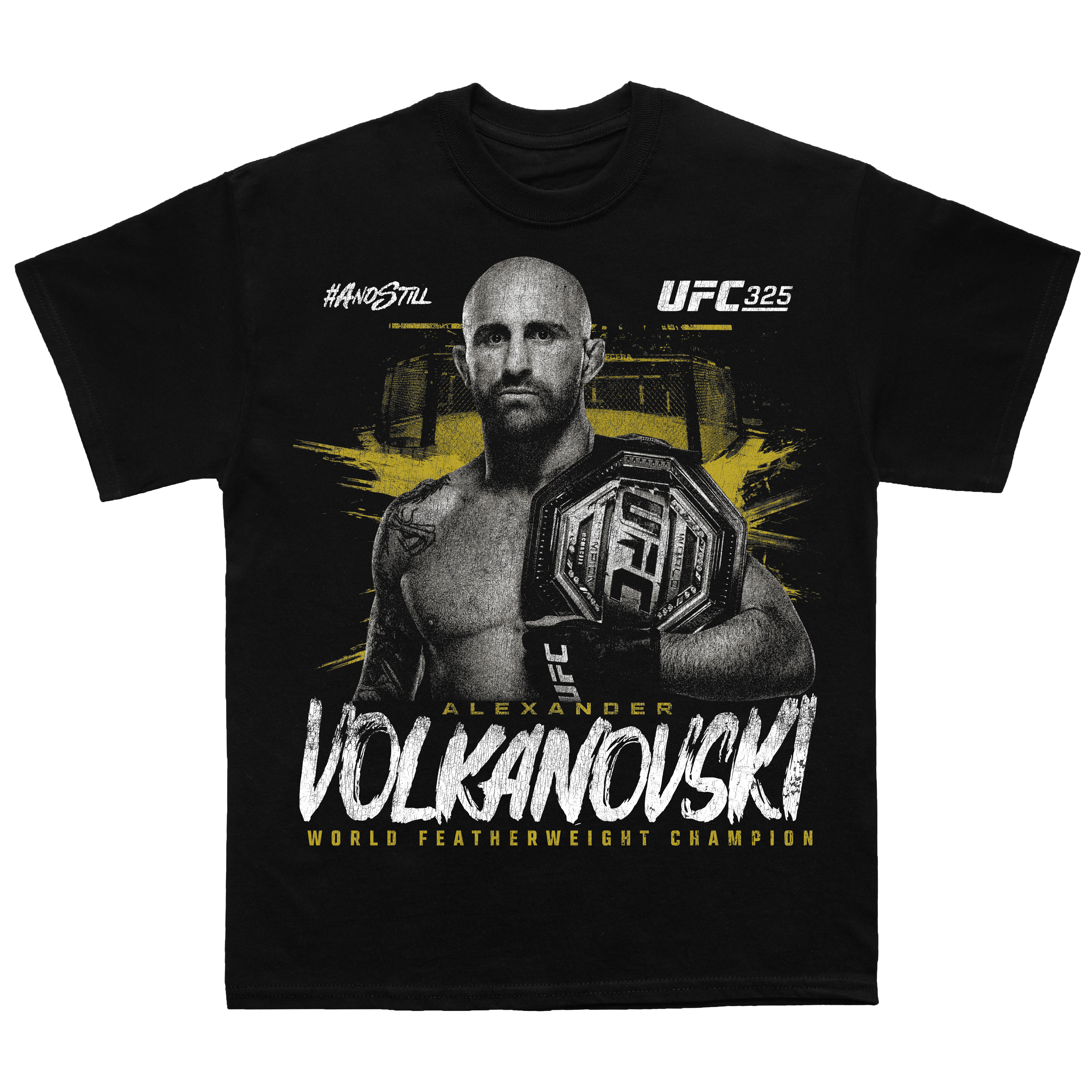 Schwarzes Herren-T-Shirt von Alexander Volkanovski, UFC 325 #AndStill Federgewichts-Champion Image