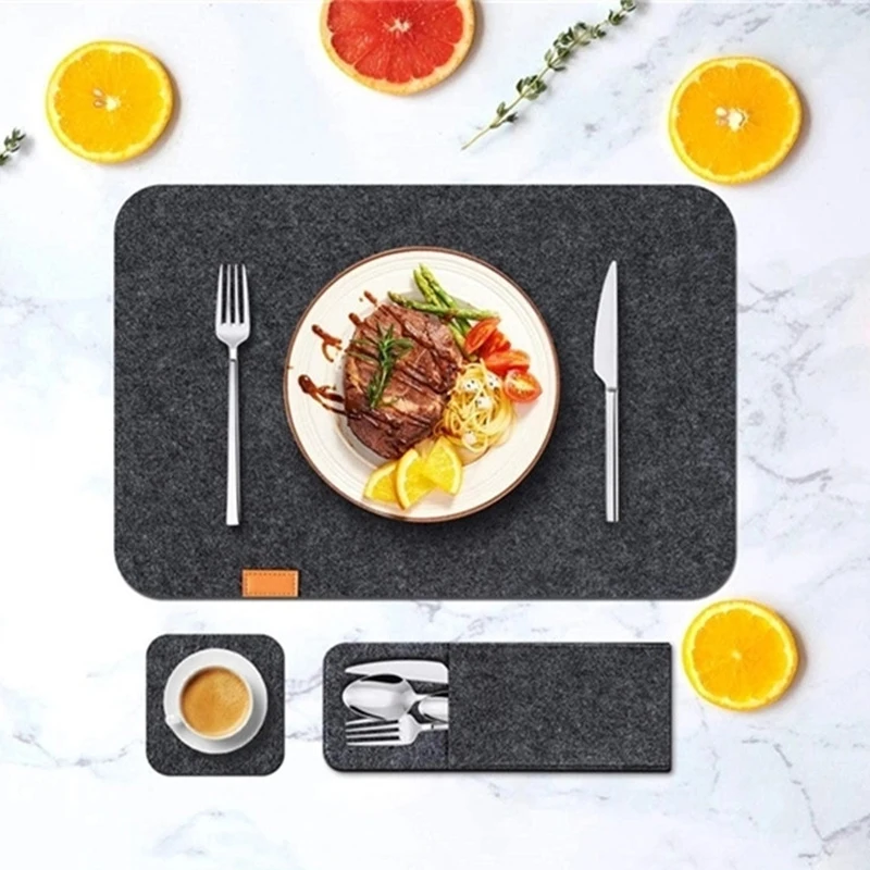 Tischset aus Filz, Tischset, Tassenmatten-Set, Wärmeisolierung aus Filz mit Gabelbeutel, Geschirrmatte für die Küche zu Hause, Tischset, Geschirrmatte Image