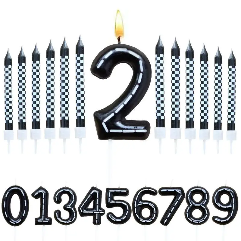 7 Stücke Rennwagen Themennummer Kerzen Schwarz Weiß Karierte Kerzen Kuchen Topper Kinder Jungen Geburtstag Party Dekoration Lieferungen Image