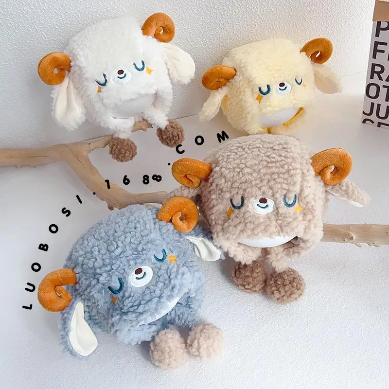 【A-Nice】 Niedliche Schaf-Beanie-Mütze, dickes Lamm-Fleece, warme Ohrenschützer, Mützen für Jungen und Mädchen, Outdoor, winddicht, Plüsch, flauschig, warm Image