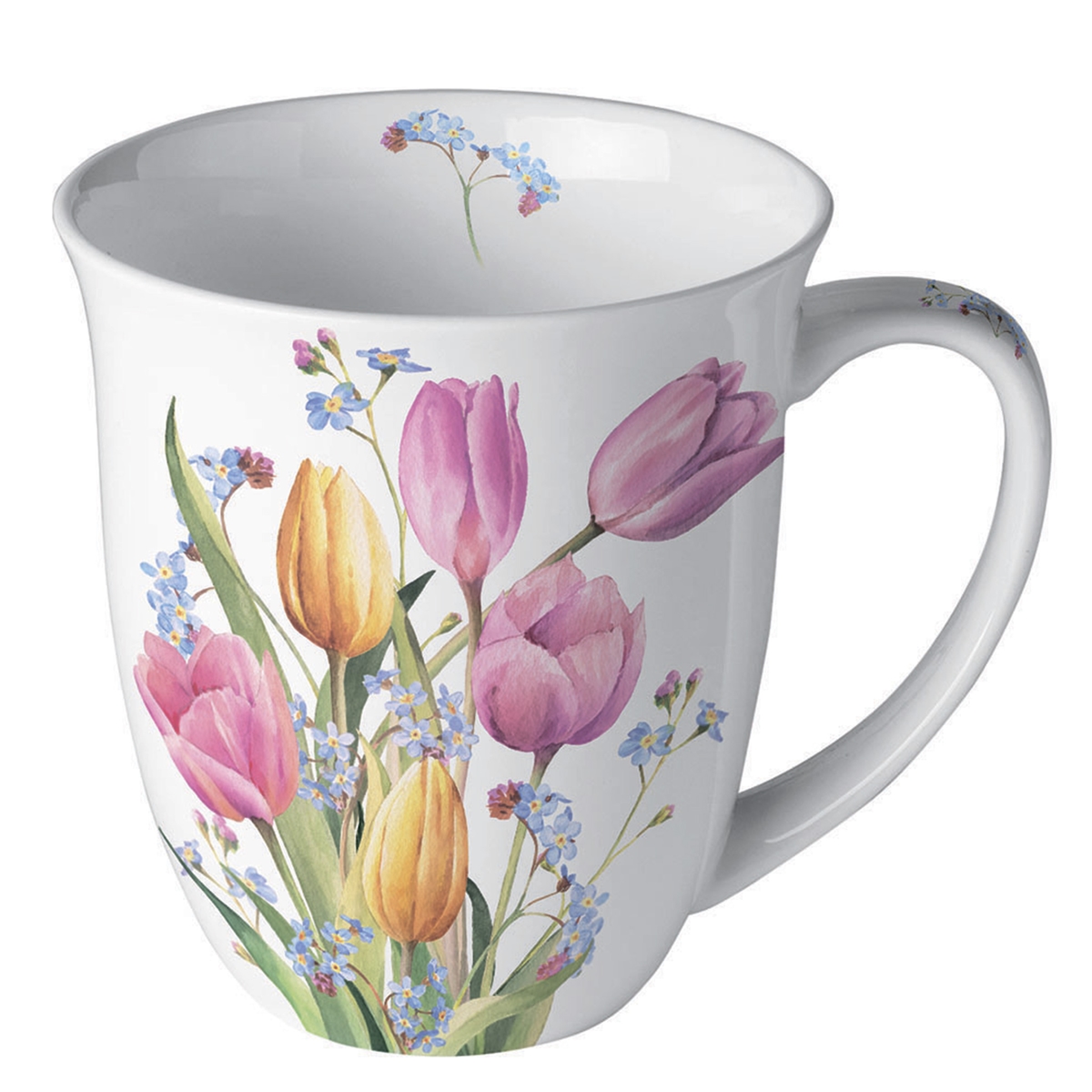 Ambiente Tasse 10cm Porzellan mit Tulpen Motiv - 0,4L Keramiktasse Porzellangeschirr Kaffeetasse Teetasse Kakaotasse Sommergeschirr Porzellantasse Image