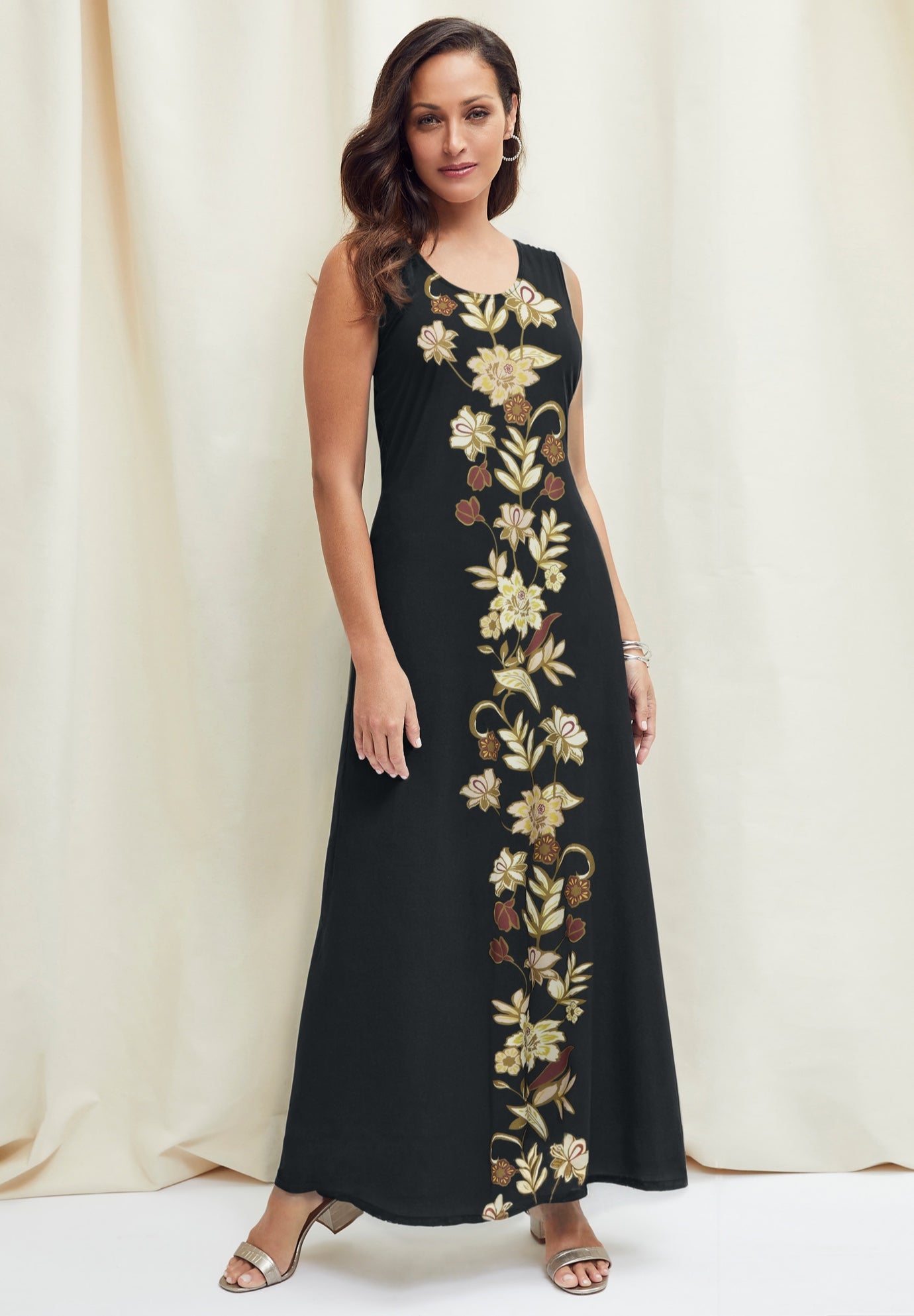 Plus Size Women's Stretch Knit Tank Maxi Dress by The London Collection in Black Multi Batik Placement (Size 24)