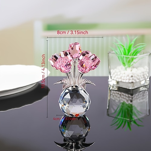 Bunte Kristallrosen-Sammelfigur mit Vase, dekorative Glasrose, romantisches Geschenk zum Valentinstag oder Jahrestag, Wohnzimmerdekoration Image