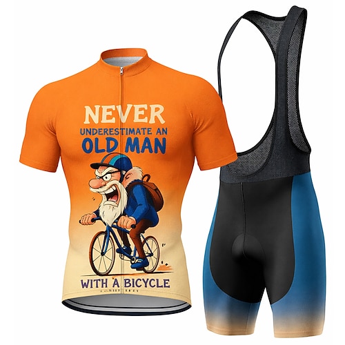 Herren Radtrikot Radtrikot mit Trägershorts Radtrikot-Set Kurzarm Sommer Gelb Blau Orange Cartoon Buchstaben Zahlen Fahhrad Sonnenschutz UV-beständig 3D-Polster Schnelltrocknend Reflektierende Image