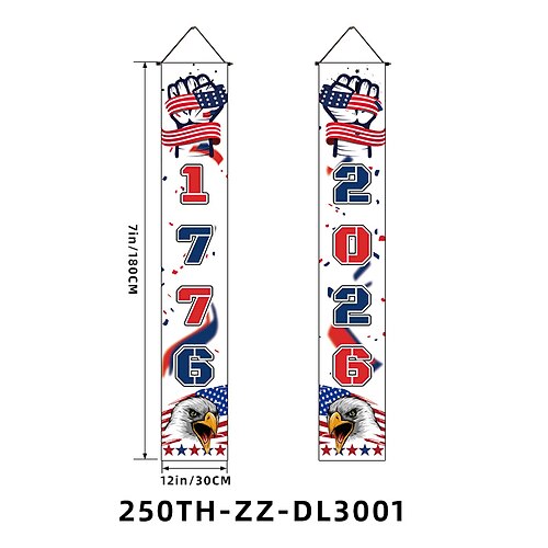 Dekorationen für die Veranda zum 250. Jahrestag der USA, Türschilder zum 550. Jahrestag der USA, patriotische rot-weiß-blaue Willkommensdekoration (1776–2026) für Haus und Garten, Partyzubehör zum 4. Image