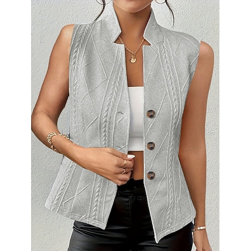 Damen Weste Bequem Jacquard Knöpfe Mode Lässig Einfarbig Party Straße Alltagskleidung Ausgehen Regulär V Ausschnitt Schlank Ärmellos Oberbekleidung Hellrosa Schwarz Weiß Sommer Frühling Image