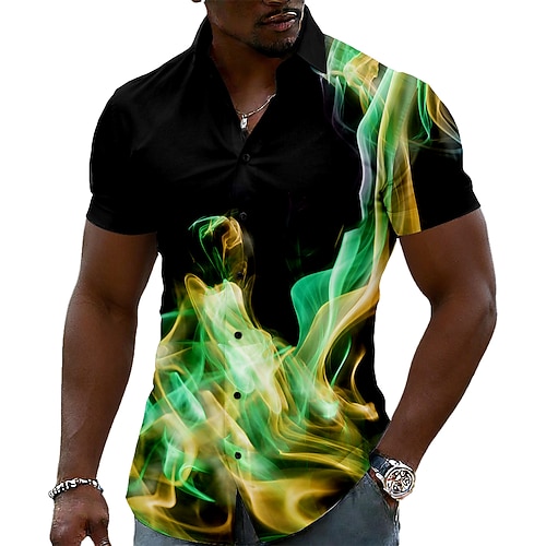 Herren Optische Täuschung Flamme Blende Farbe Hemd Knopfhemd Lässiges Hemd Langarm Modisch lässig Streetwear Urlaub Frühling Herbst Umlegekragen 3D-Druck Hemden mit Kragen Blau Purpur Grün Image