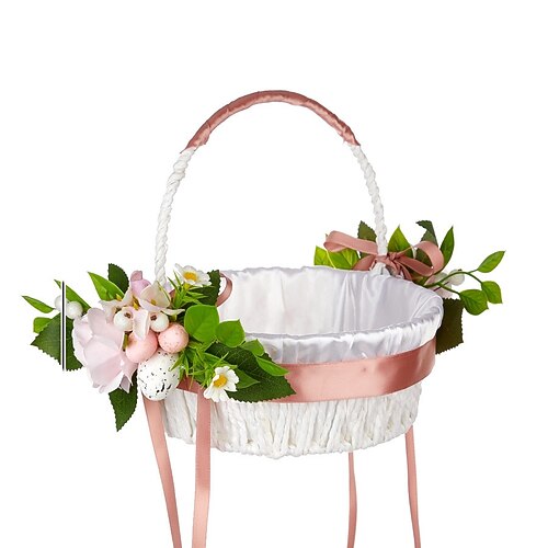 2er Pack Osterfruchtkörbe Frühjahrausflug Handgehaltener Blumenkorb Western-Stil Hochzeit Blumenjunge Blumenkorb gewebter Hochzeitszuckerblumenkorb Image