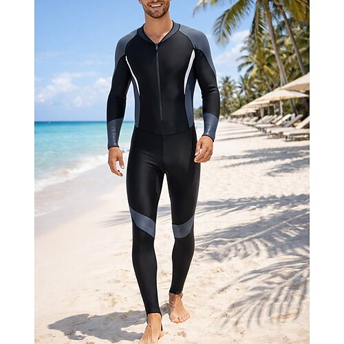 Herren Mittel Anti UV Shirt Badeanzug Badeanzüge Patchwork Bein in voller Länge UV Schutz Schnelltrocknend Elastisch Langarm Bademode Badeanzug Surfen Tauchen Strand Sommer Image