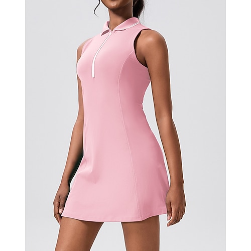 Damen Einfarbig Tenniskleid Sportkleid Ärmellos Reißverschluss Tasche Feuchtigkeitsableitend Atmungsaktiv Tennis Laufen Fitness Kleid Weiß Rosa Blau Tennisbekleidung Image