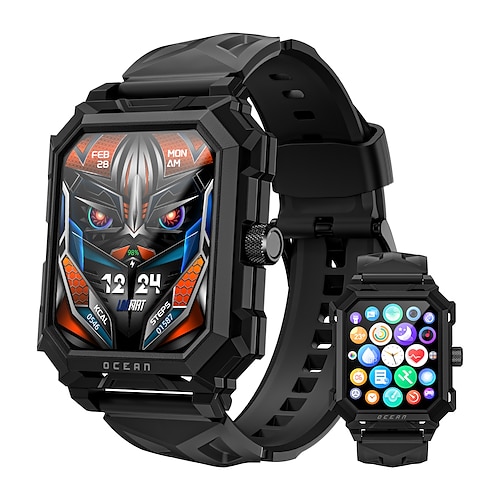 LOKMAT OCEAN MAX Smartwatch 1.96 Zoll Smartwatch mit Bluetooth-Anruffunktion Schrittzähler Anruferinnerung Schlaf-Tracker Kompatibel mit Android iOS Unisex Langer Standby Freisprechanrufe Wasserdicht Image