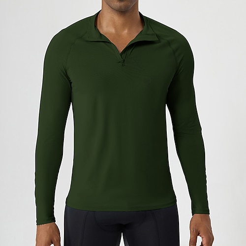 Herren Lauf-T-Shirt Kompressionsshirt Laufshirt Reißverschluss Langarm Oberteil Frühling Herbst Einfarbig Schnelltrocknend Kompression Feuchtigkeitsableitend Fitnesstraining Aktives Training Übung Image