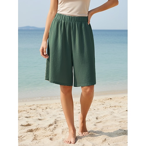 Damen Shorts Schnitt Strandshorts Urlaub Basic Lässig Knielang Mittlere Taillenlinie Einfach Elastischer Bund Komfort Atmungsaktiv Unelastisch Täglich Outdoor Urlaub Schwarz Rote Marinenblau Grün Image