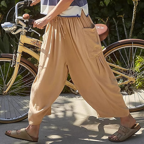 Damen Hose Sommerhose Baggy-Hosen Haremshose Urlaub Mode Alltagstauglich Volle Länge Mittlere Taille Einfarbig Einfach Kordelzug Tasche Weites Bein Komfort Schnelltrocknend Weich Mikroelastisch Image