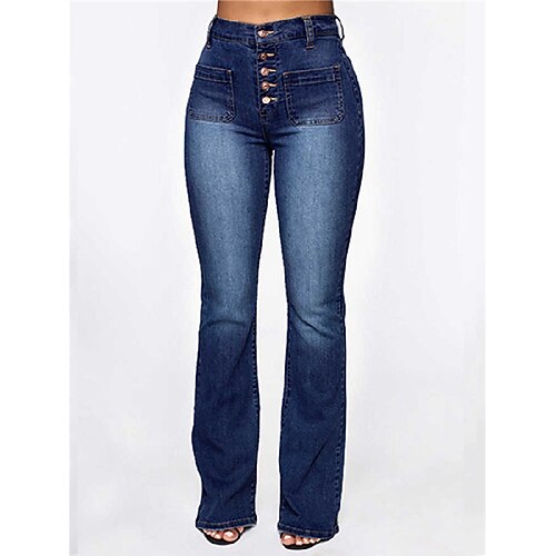 Damen Jeans Weite Hosenbeine Chinos Elegant Urlaub Vintage Volle Länge Hohe Taille Einfach Patchwork Tasche Bequem Atmungsaktiv Unelastisch Täglich Heim Outdoor Schwarz Weiß Dunkel Blau Hellblau Image