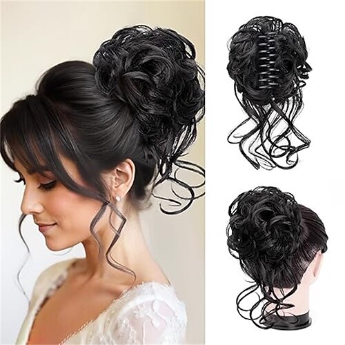 Haarteile für unordentliche Duttfrisuren für Damen, künstliche Haarknoten-Extensions, Clip-in-Pferdeschwanz, natürliche Haarverlängerungen, Haarteile für Damen (braune Mischung, natürliches Blond) Image