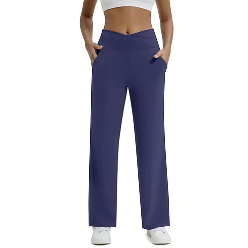 Damen Weite Hosenbeine Chinos Elegant Urlaub Vintage Volle Länge Mittlere Taillenlinie Einfach Patchwork Tasche Elastischer Bund Bequem Atmungsaktiv Dehnbar Täglich Outdoor Fitnessstudio Dunkelrot Image