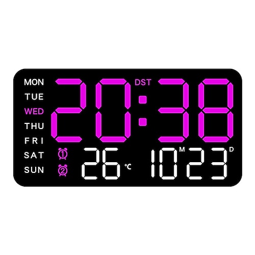 Multifunktionale, dekorative LED-Digitalwanduhr mit großem Display, Datums-, Wochentags-, Temperatur- und Luftfeuchtigkeitsanzeige für Wohnzimmer, Schlafzimmer und Büro. Image