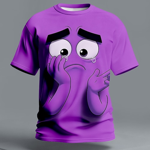 Herren Optische Täuschung 3D Lustige Emotes T Shirt Kurzarm T-Shirt 3D-Druck Rundhalsausschnitt Hemd Übertrieben Designer Täglich Club Party Gelb Purpur Sommer Frühling Ganzjahres Bekleidung S M L XL Image