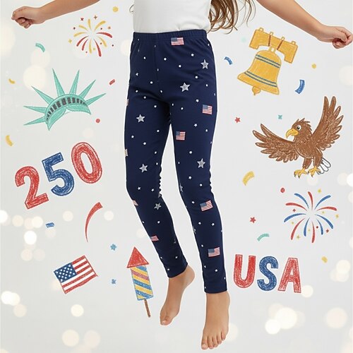 Mädchen 3D Flagge Stern Hose Leggings 3D-Druck Frühling Herbst Streetwear Basic Stumpfhosen Kinder 4-12 Jahre Lässig Täglich Outdoor Normale Passform Image