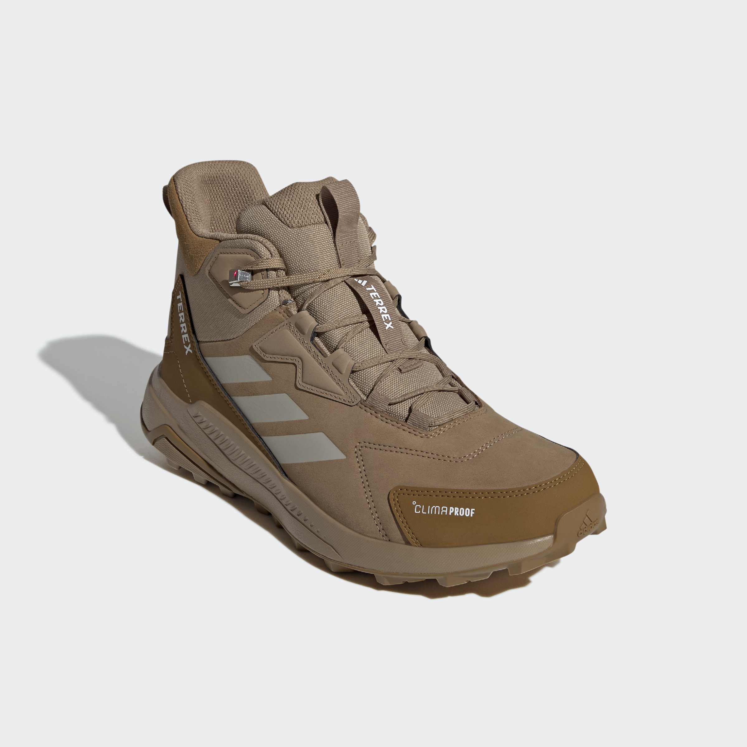 Wanderschuh ADIDAS TERREX "TERREX ANYLANDER LEATHER MID CLIMAPROOF", Herren, Gr. 46, cardboard, wonder alumina, bronze strata, Leder, Textil, Schuhe Wanderschuh