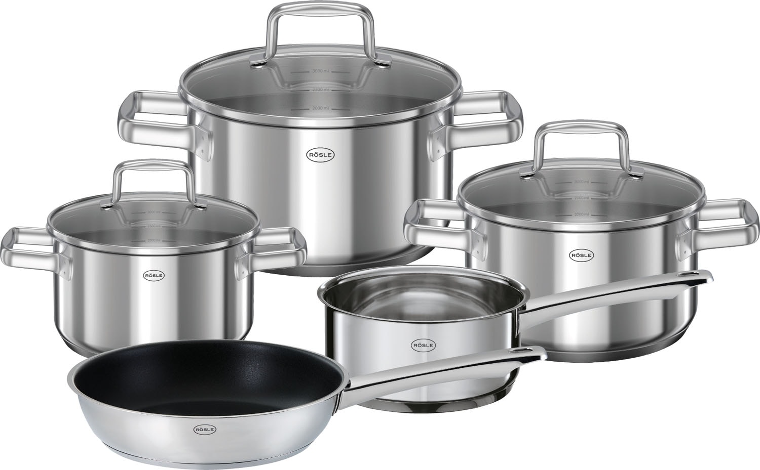 Topf-Set RÖSLE "MOMENTS, 5-tlg. incl. Pfanne 24 cm", silberfarben, Töpfe Image