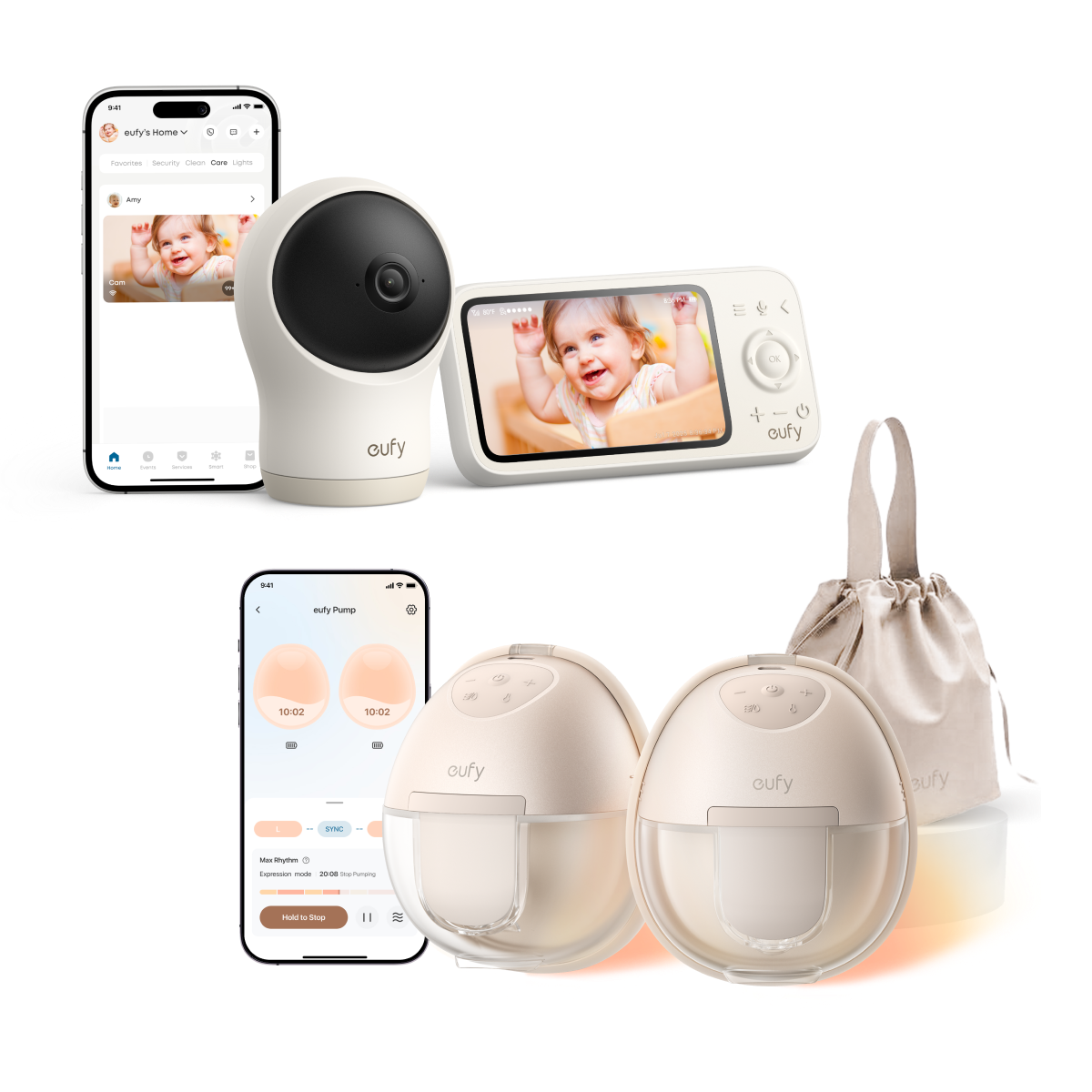 eufy Babyphone C10 mit Tragbare Milchpumpe S1 Image