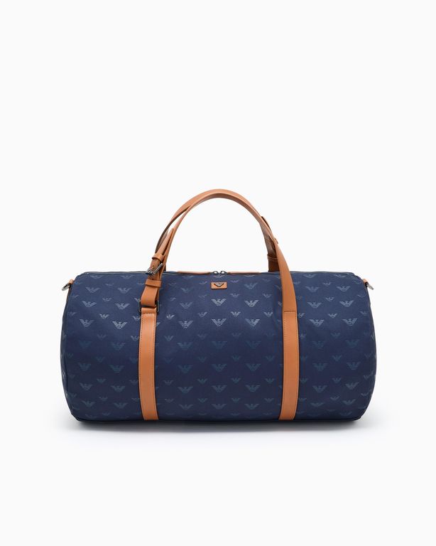 All-Over Eagle Canvas Weekend Bag - Blue - Emporio Armani Holdalls