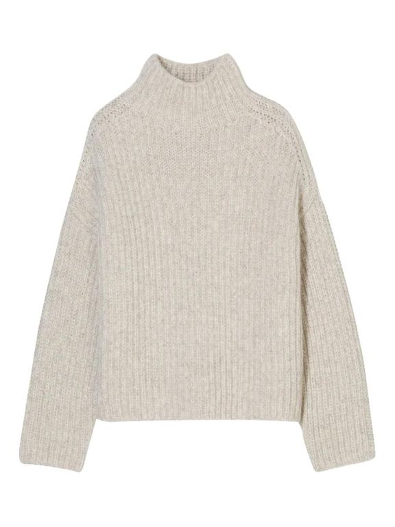 High-Neck Ribbed Sweater - White - Closed Knitwear