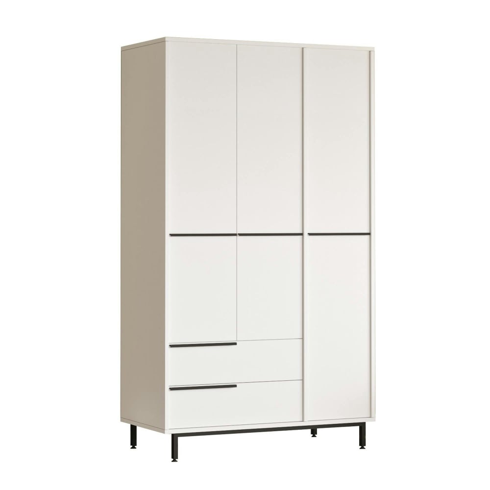 Armoire penderie blanche moderne 3 portes 2 tiroirs