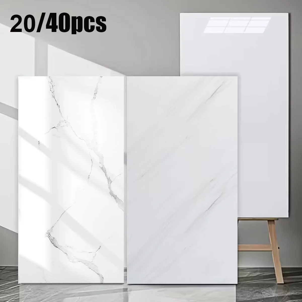 20/40 Stück 30 cm x 60 cm selbstklebende Marmorfliesen-Aufkleber, wasserdichter Bodenaufkleber, PVC-Fliesen, Küche, Badezimmer, Wandaufkleber, Heimdekoration