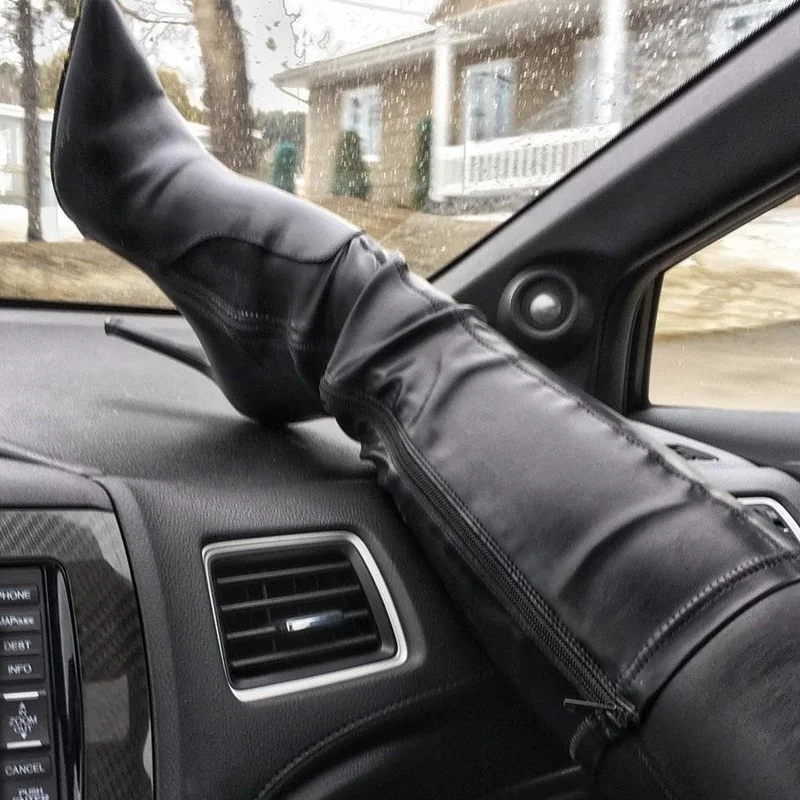 Schwarz Matte Leder Elastische Stiefel Spitz Dünne High Heel Mode Sexy Winter Große Größe 2025, Frau Schuhe Zapatillas Mujer