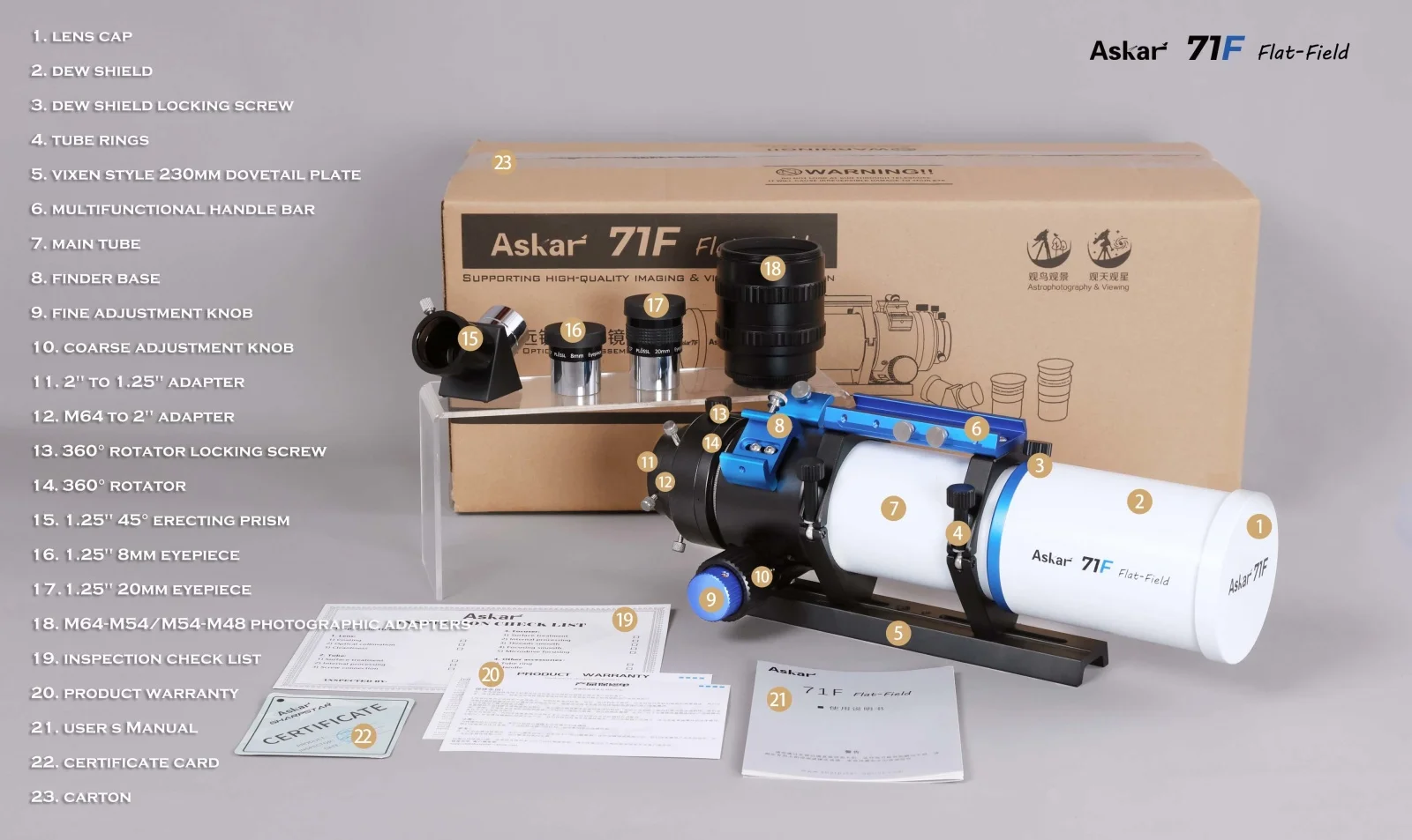 Askar 71F F/6.9 Flachfeld-Astrograph-Teleskop mit 0,75x 44mm Vollformat-Reduzierer für Astrofotografie, kompatibel mit 71F Tele Image