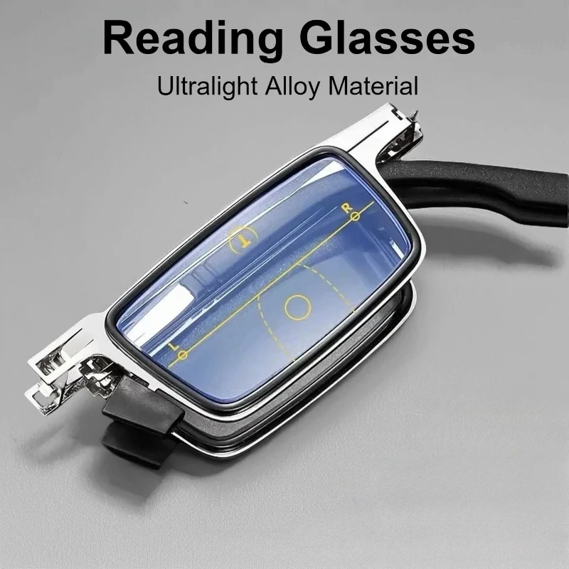 Unisex Faltbare Lesebrille Transparente Gläser Vollmetallrahmen Anti-Blaulicht Mit Etui für Männer und Frauen Image