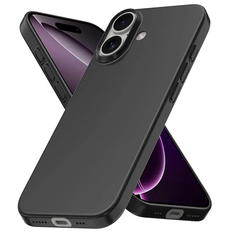 Luxuriöse Schwarze Matte Handyhülle für iPhone 17 16 15 14 11 12 13 Pro Max 17 Air 15 Plus 13 Mini 16E Silikon Weiche Rückseiten-Schutzhülle Image
