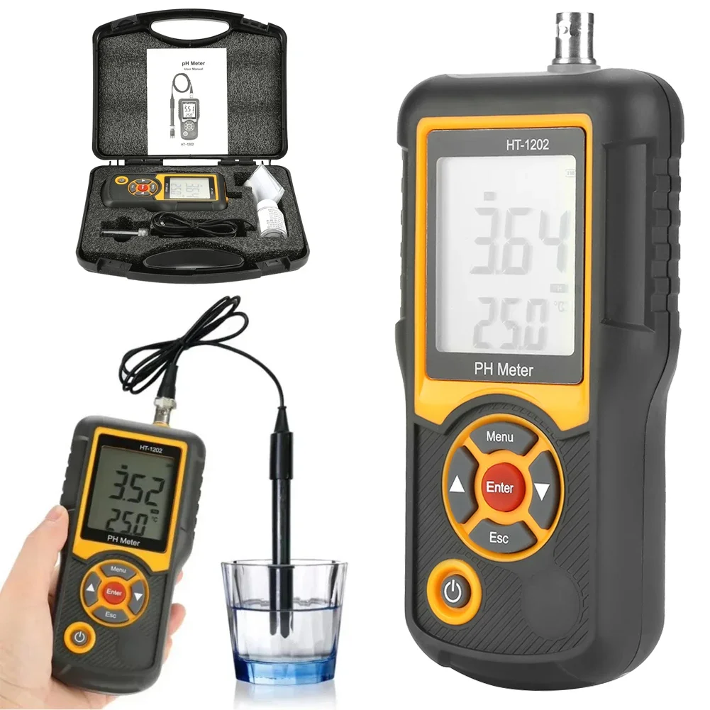 HT-1202 PH-Messgerät 0~14PH Hochpräziser PH-MV-Temperatur-Tester Wasserqualitätstester LCD-Display Digitaler Wasserqualitätsdetektor Image