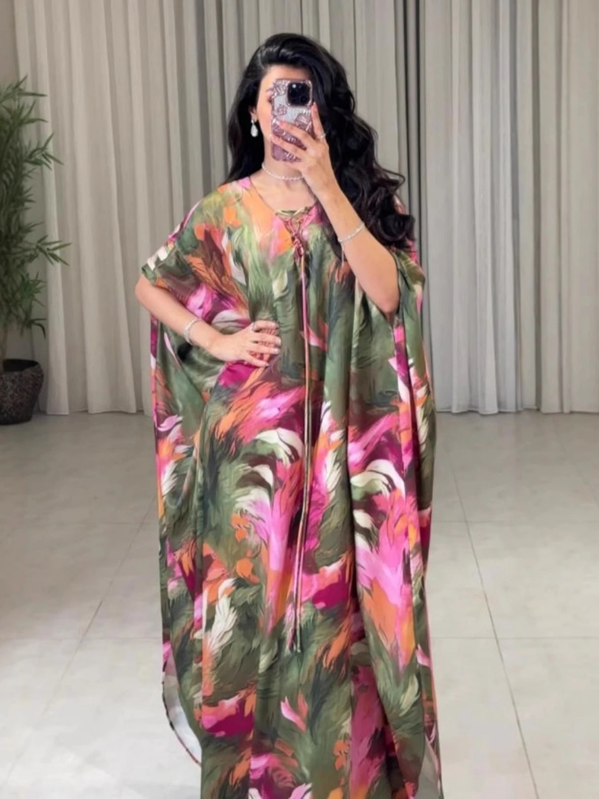 Eid Frauen Drucken Kleid Abaya Muslimischen Fledermaus Ärmel Jalabiya Ramadan Dubai Vestidos Largos Islam Arabischen Lange Robe Marokko Kaftan 2026 Image