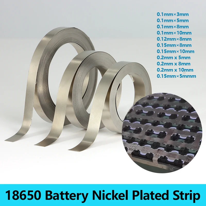 10m/Rolle 18650 Li-Ionen-Akku Nickelbeschichteter Streifenverbinder 0,1/0,12/0,15/0,2mm Stahlband Punktschweißmaschine Akku-Schweißgerät Image