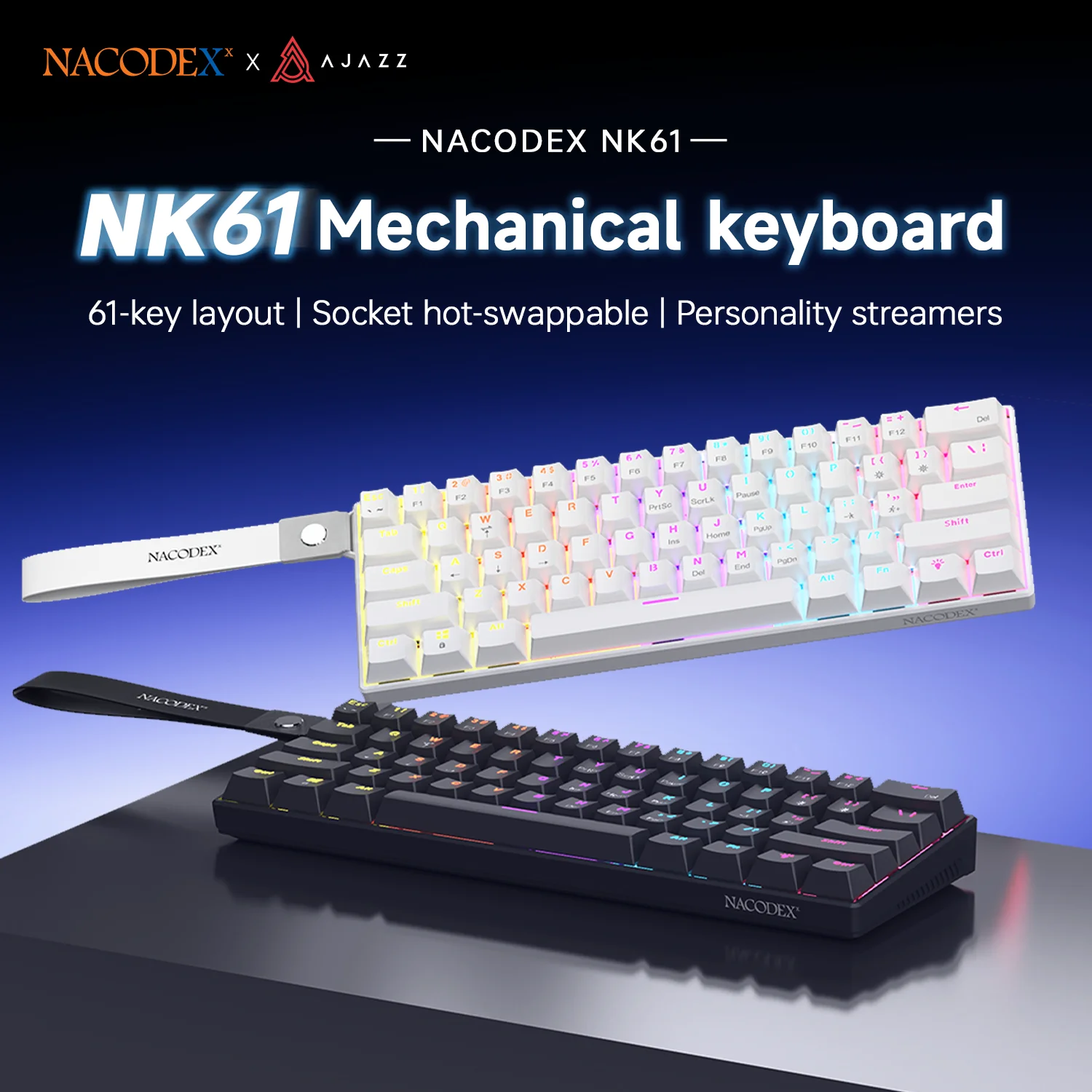 AJAZZ NK61 Kabelgebundene Gaming-Tastatur mit Leuchtkasten, 65% Kompakte Mechanische Tastatur, Hot-Swappable, Durchgehende Tastenkappen Image