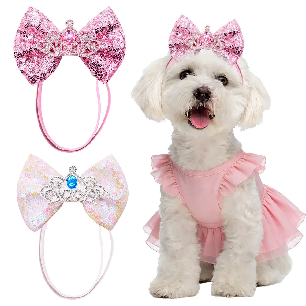 1 Stück Hunde-Haarschleifen, glänzende Hundeschleifen, süße Welpenschleifen, Prinzessinnen-Stil, Kronendekoration, Haustierpflege-Zubehör für Hunde Image