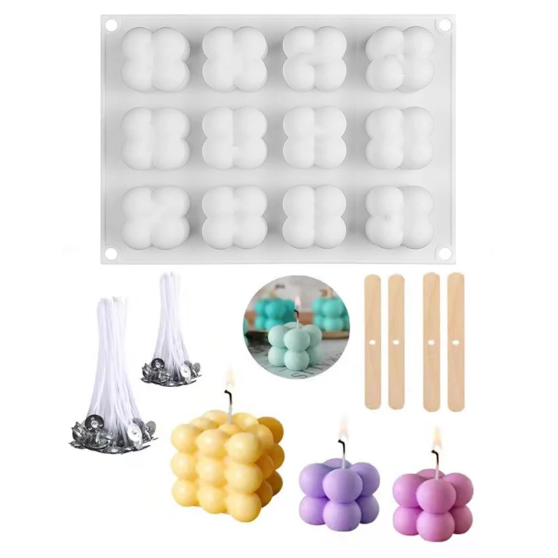 12 hohlräume Silikon Kerze Gips Mould 3D Cube Platz Blase DIY Nicht-stick Küche Dessert Kuchen Tablett Ofen Sicher kuchen Formen Image