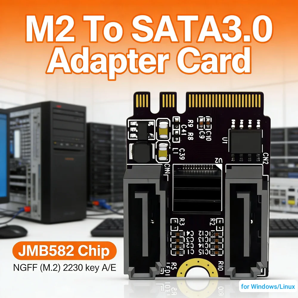 M2 zu SATA3.0 Adapterkarte PCI-E3.0 KEY A + E WIFI M.2 zu SATA JMB582 Chip für PC-Server Unterhaltungselektronik/Speichergeräte Image