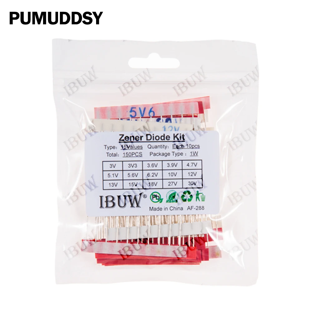 150 Stück 15 Werte 1W Zener-Dioden-Set 3V-30V zur Spannungsregelung Elektronik-Kit 3V 5V 10V 12V 15V 20V 22V 26V 28V 30V Image