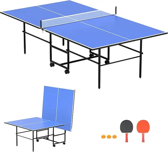 Tavolo da Ping Pong Professionale in MDF da 274 cm Pieghevole per Interni con Rete 2 Racchette e 3 Palline