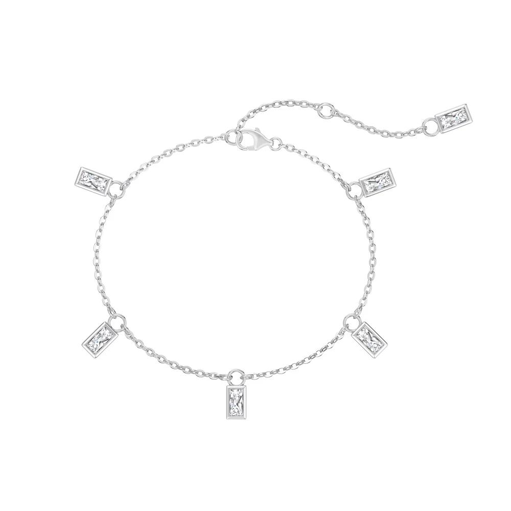 Dylam Design unico donna gioielli 925 argento catena a maglie di forma rettangolare multipla 5A Zirconia CZ ciondolo a maglia bracciale a catena